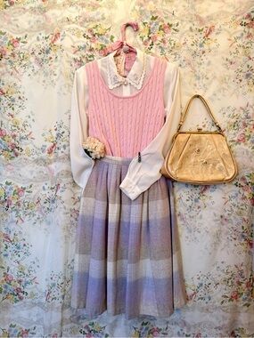 Vintage Plaid Pastel Pleated Skirt Medium